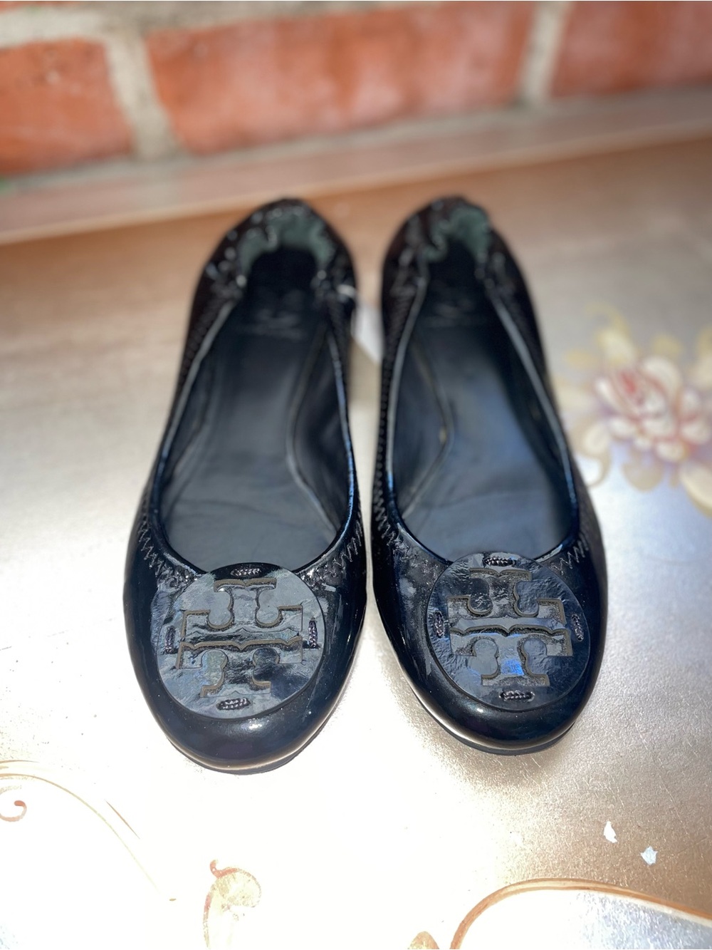 Tory Burch Black Patent Logo Ballet Flats